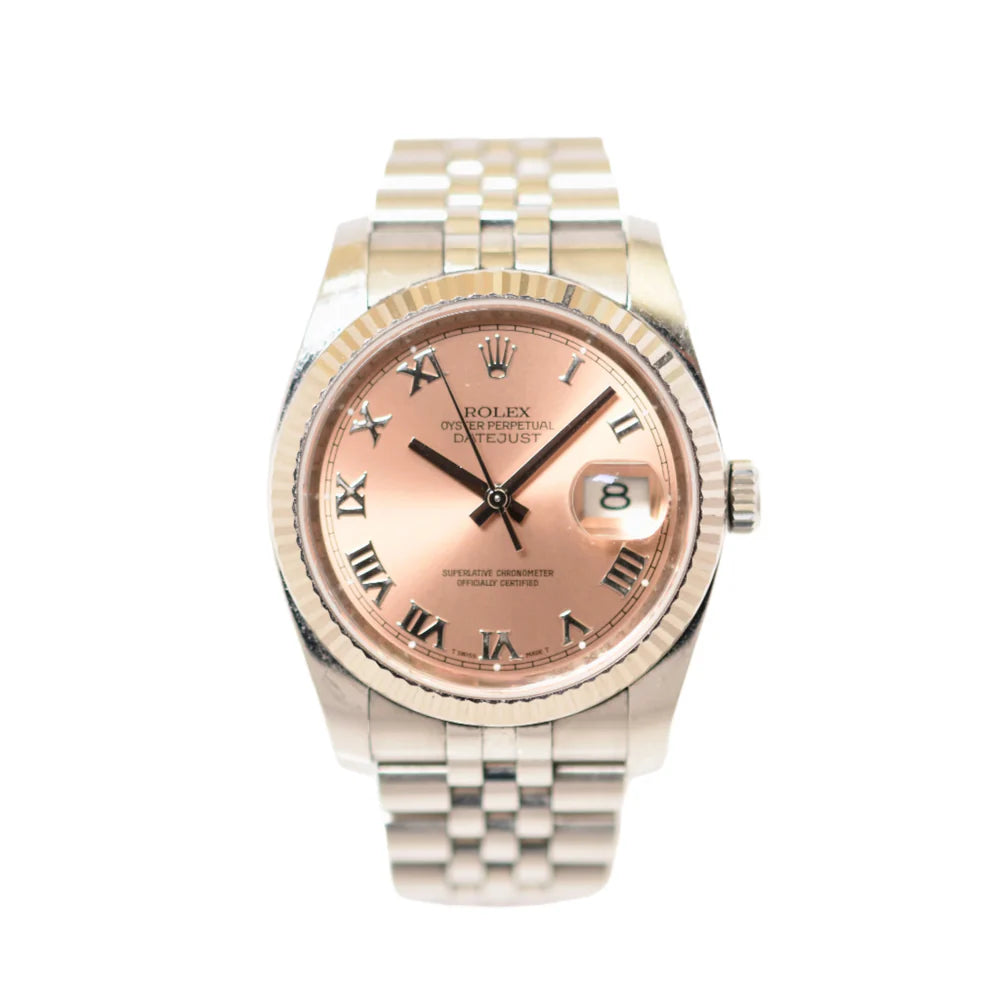 Datejust 36 - Oystersteel and White Gold, Pink Roman Dial (116234) - 2014