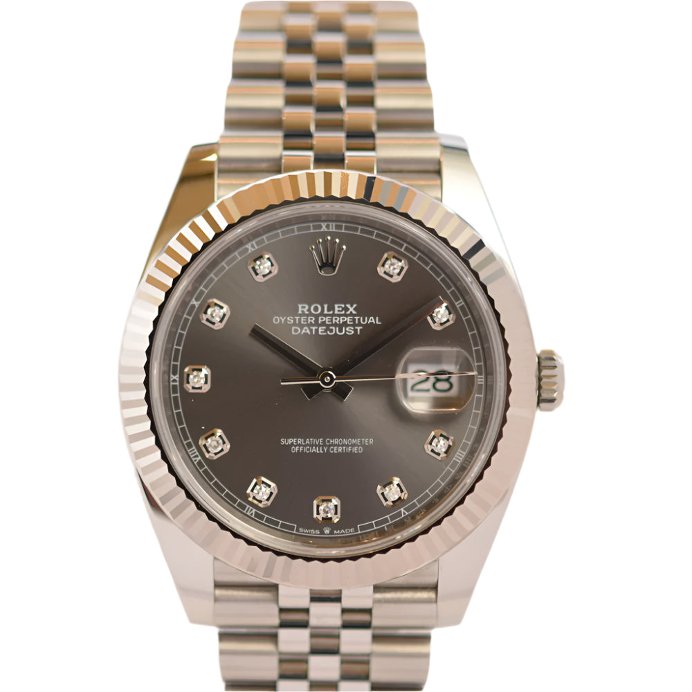 Datejust 41 - Oystersteel and White Gold, Slate Dial set with diamonds (2023)
