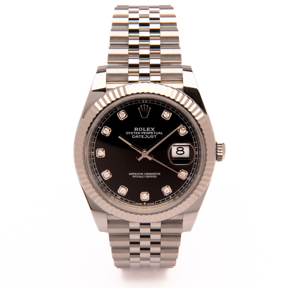 Datejust 41 - Oystersteel and White Gold, Bright Black, Diamond Set Dial - Swiss Emporium – Rolex | Swiss Emporium Melbourne