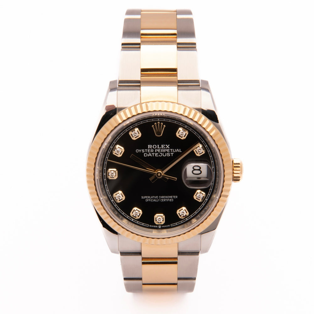 Datejust 36 - Oystersteel & Yellow Gold, Diamond-Set Black Dial (2018) – Rolex | Swiss Emporium Melbourne