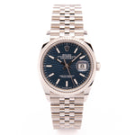 Datejust 36- Oystersteel & White Gold, Bright Blue Fluted Motif Dial