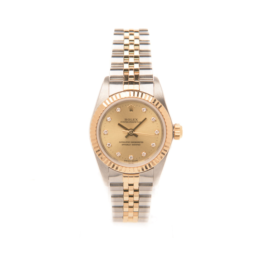 Rolex Oyster Perpetual Lady 26 - Oystersteel and Yellow Gold, Champagne Diamond Dial (2000)