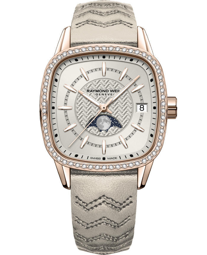 Freelancer Automatic Phone Moon Phase and Leather Strap Watch, 34 x 34 MM