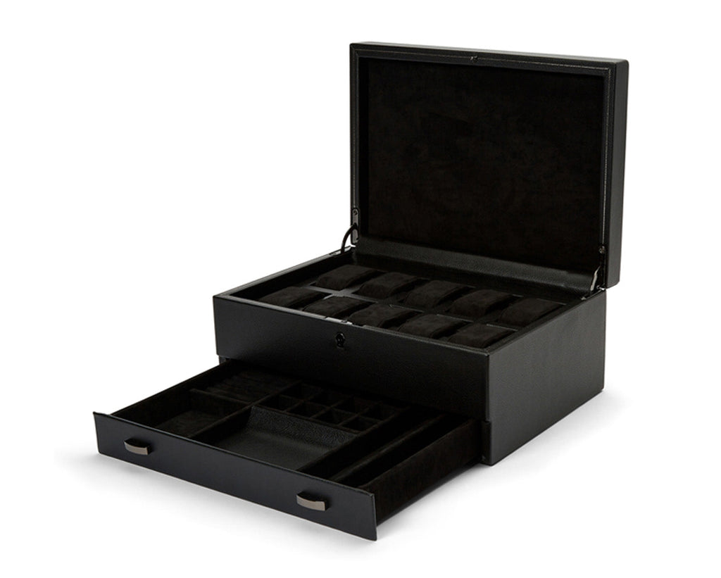 Wolf British Racing 10 Piece Watch Box with Drawer Black – Swiss 