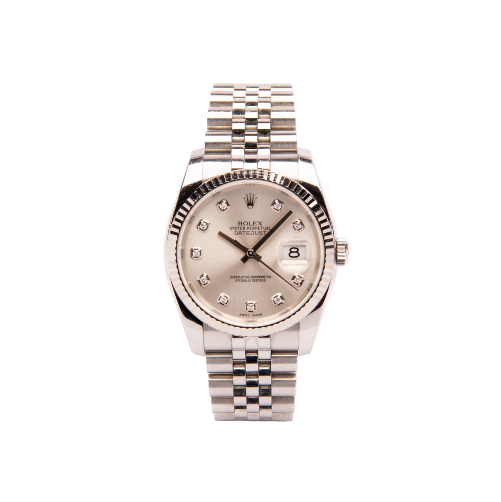 Datejust 36 Oystersteel & White Gold, Silver, Diamond Set Dial (2017)