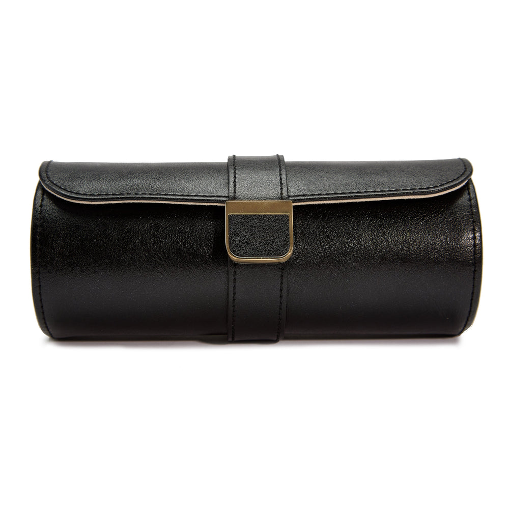 Wolf Palermo Double Watch Roll with Jewellery Pouch Black