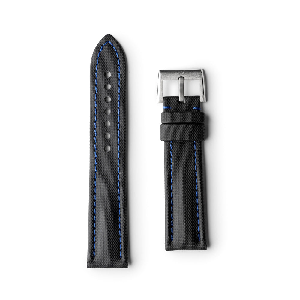 Classic | Black Sailcloth Watch Strap with Blue Stitching