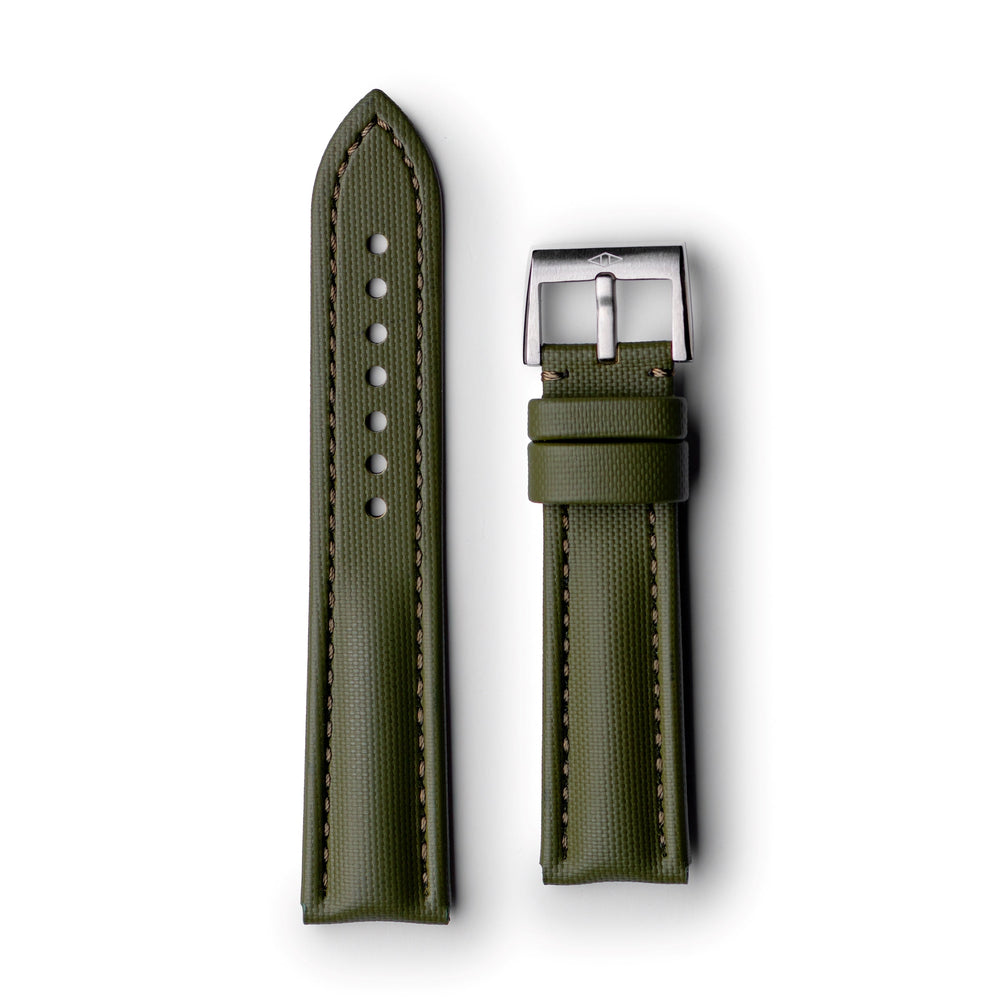 Classic | Khaki Green Sailcloth Watch Strap with Green Stitching