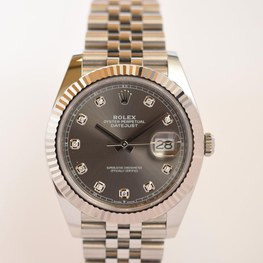 Datejust 41 - Oystersteel and White Gold, Slate Dial set with diamonds (2023)