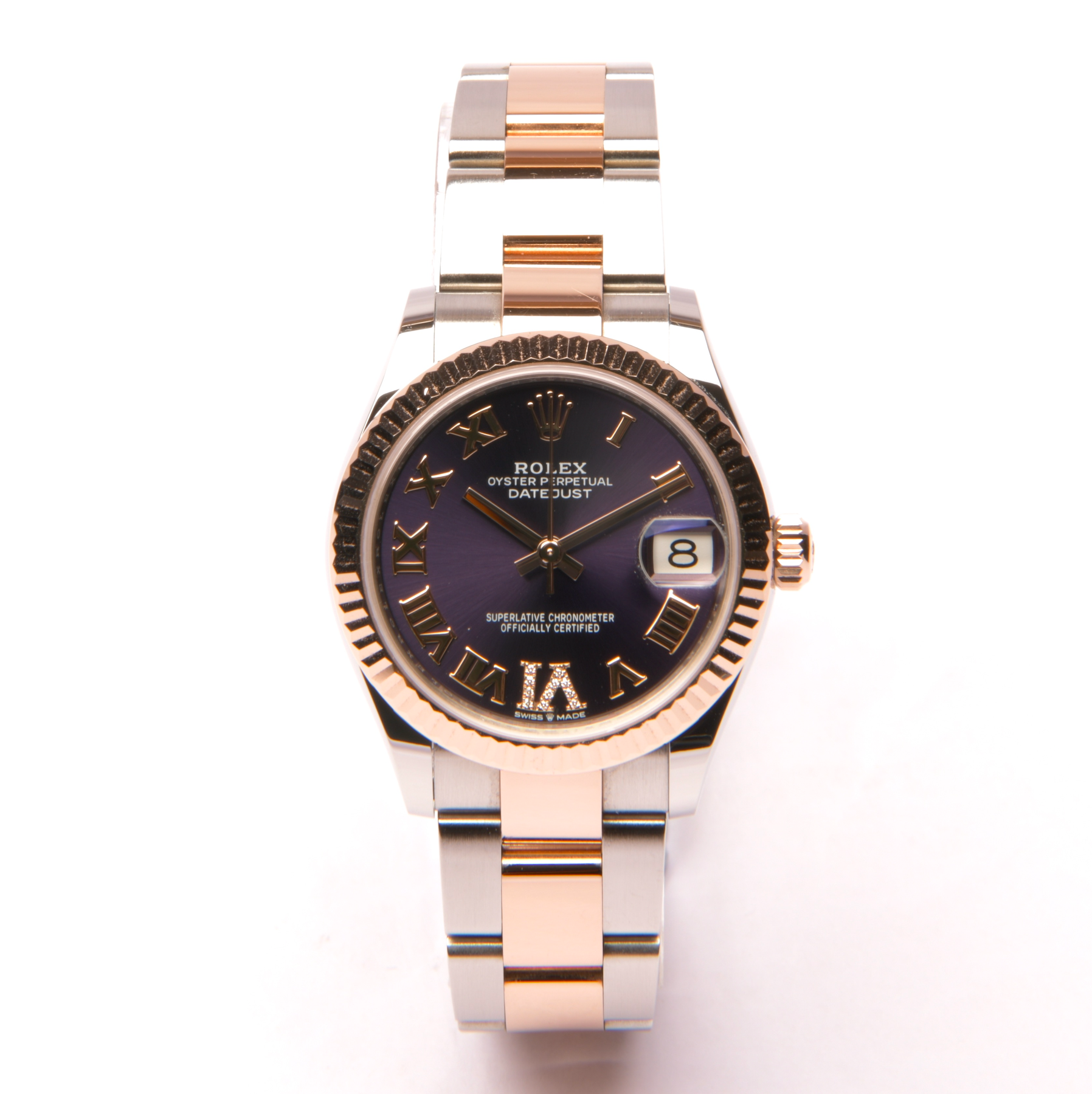 Datejust 31 Oystersteel Everose Gold Aubergine Diamond Set Dial Swiss Emporium