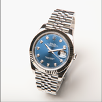 Datejust 41 - Oystersteel and White Gold, Bright Blue Diamond Set Dial (2024)