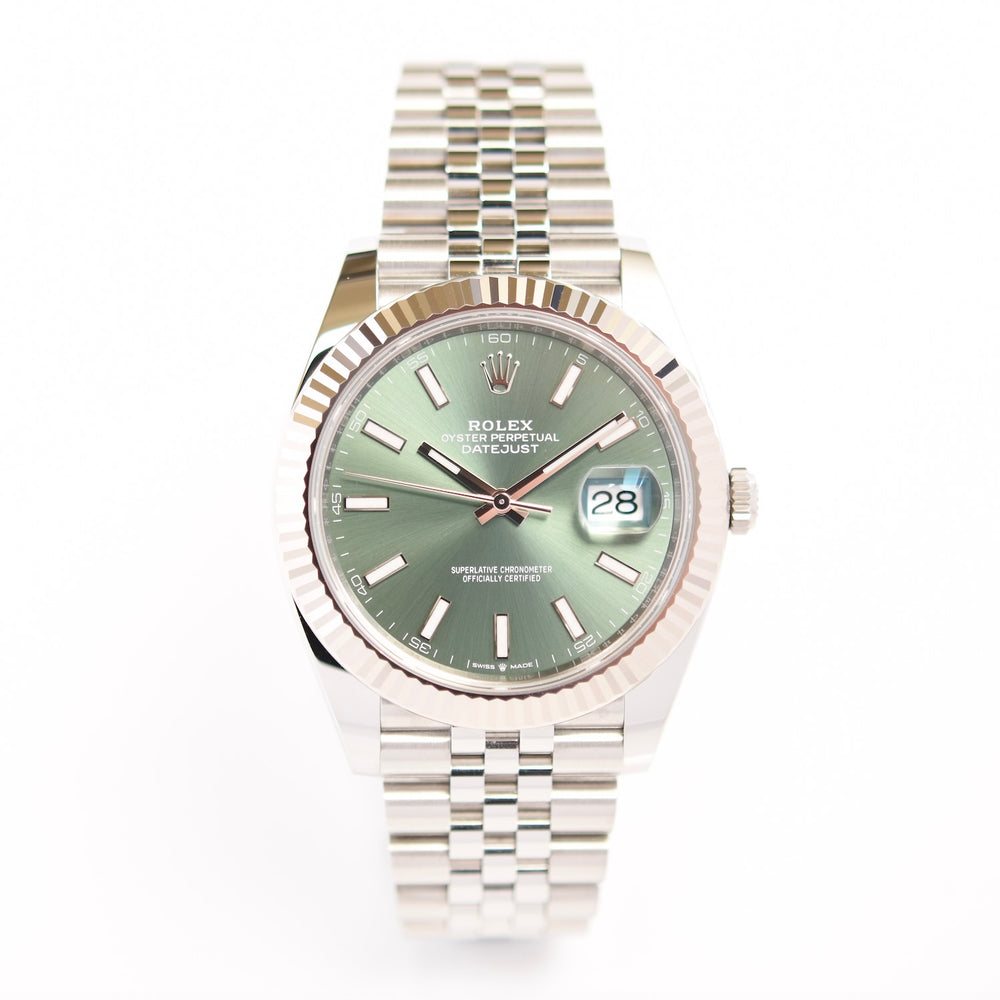 Datejust 41- Oystersteel & 18 ct White Gold, Mint Green (2024)