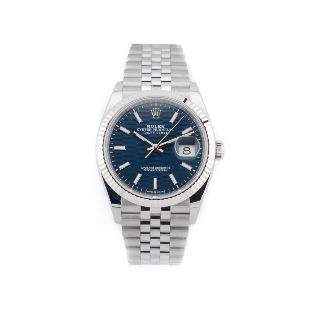 Datejust 36- Oystersteel & White Gold, Bright Blue Fluted Motif Dial - 2022