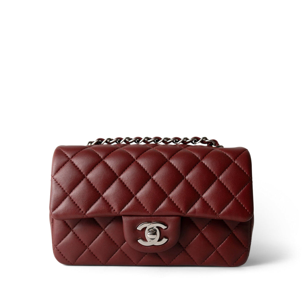 Burgundy lambskin quilted mini rectangular flap