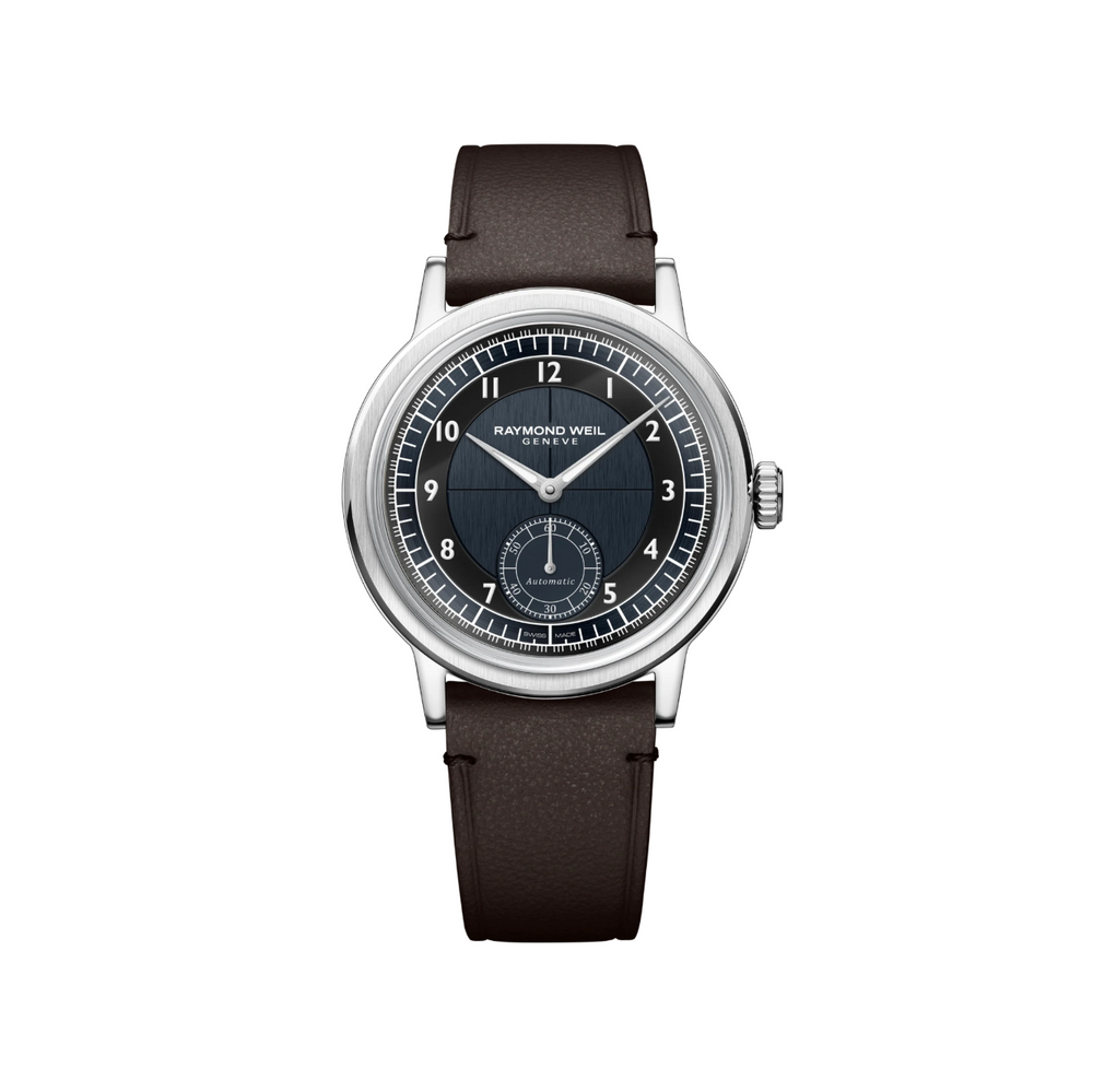Raymond Weil Millesime Small Seconds Automatic watch with midnight blue tuxedo sector dial and stainless steel case