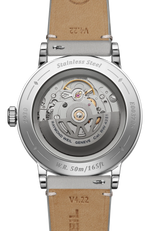 Exhibition caseback of Raymond Weil Millesime Small Seconds showing RW4251 automatic movement and W-shaped rotor