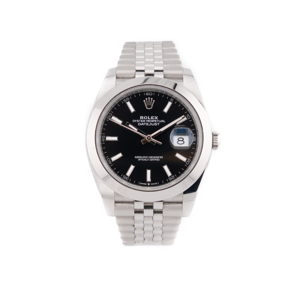 Rolex Datejust 41 Oystersteel with black dial, smooth bezel, and Jubilee bracelet Ref. 126300