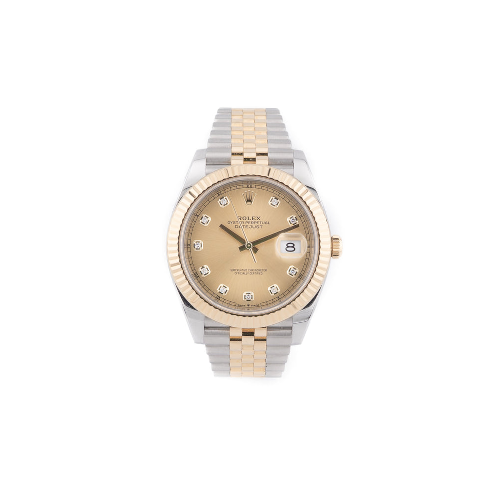 Rolex Datejust 41 Oystersteel and 18k yellow gold with champagne dial Ref. 126333, 41mm case and fluted bezel