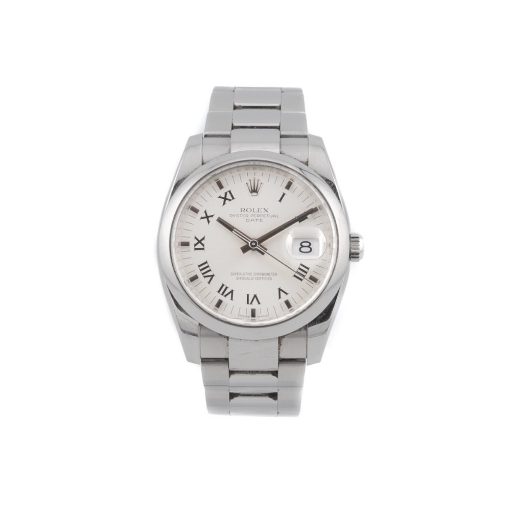 Rolex Oyster Perpetual Date 34mm silver dial Roman numerals, stainless steel
