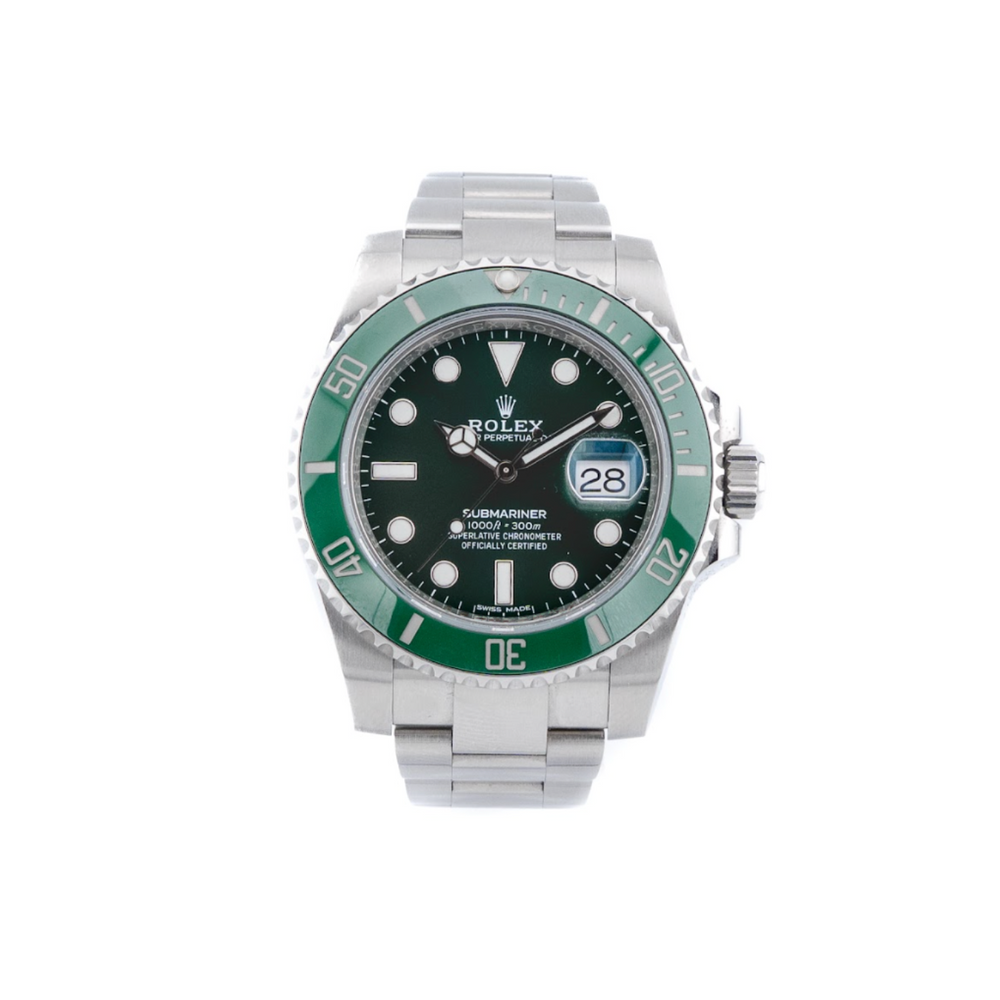 Rolex Submariner Date Hulk 116610LV green dial and ceramic bezel, 40mm stainless steel dive watch
