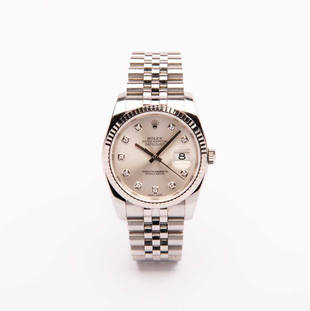 Datejust 36 Oystersteel & White Gold, Silver, Diamond Set Dial (2017)