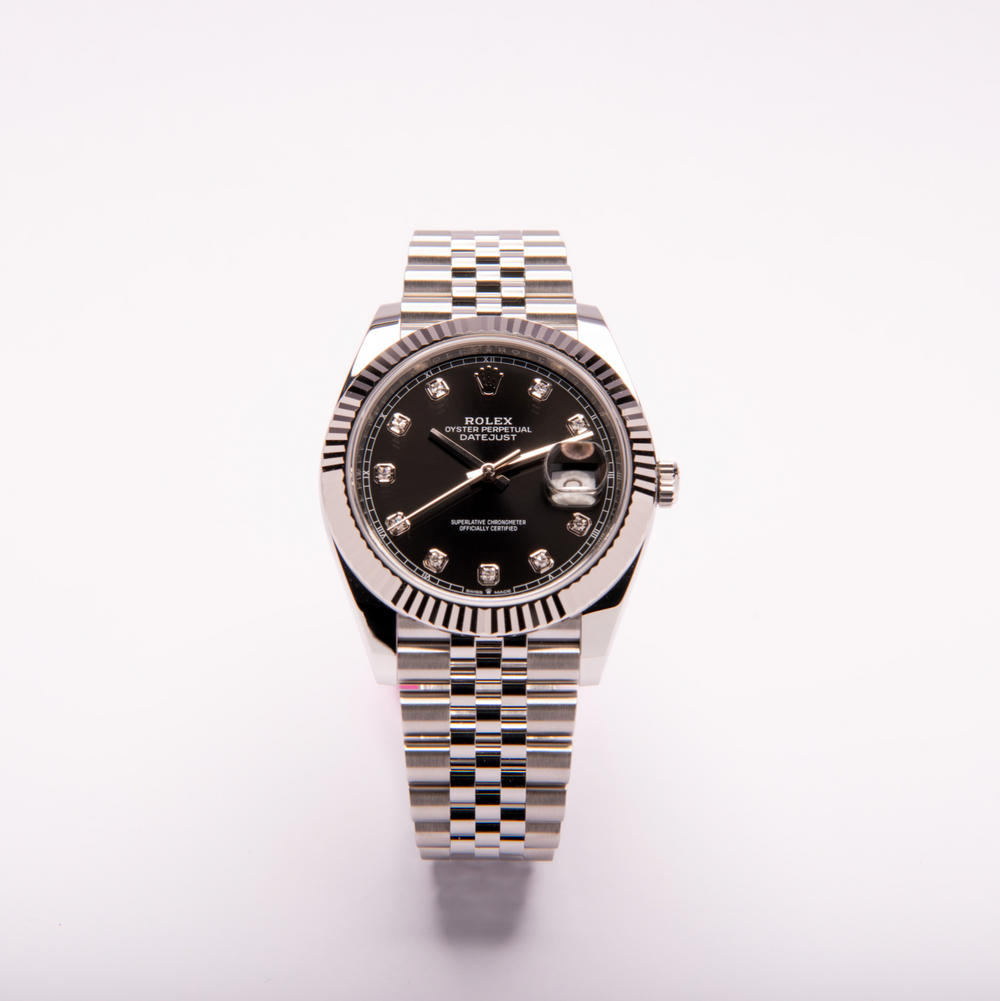Datejust 41 - Oystersteel and White Gold, Bright Black, Diamond Set Dial (2022)